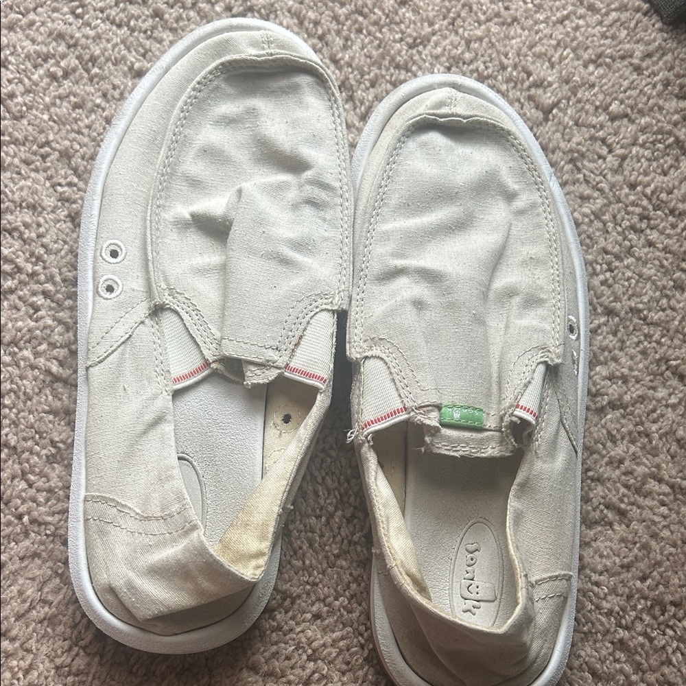 Sanuk Beige Canvas Slip-On Shoes